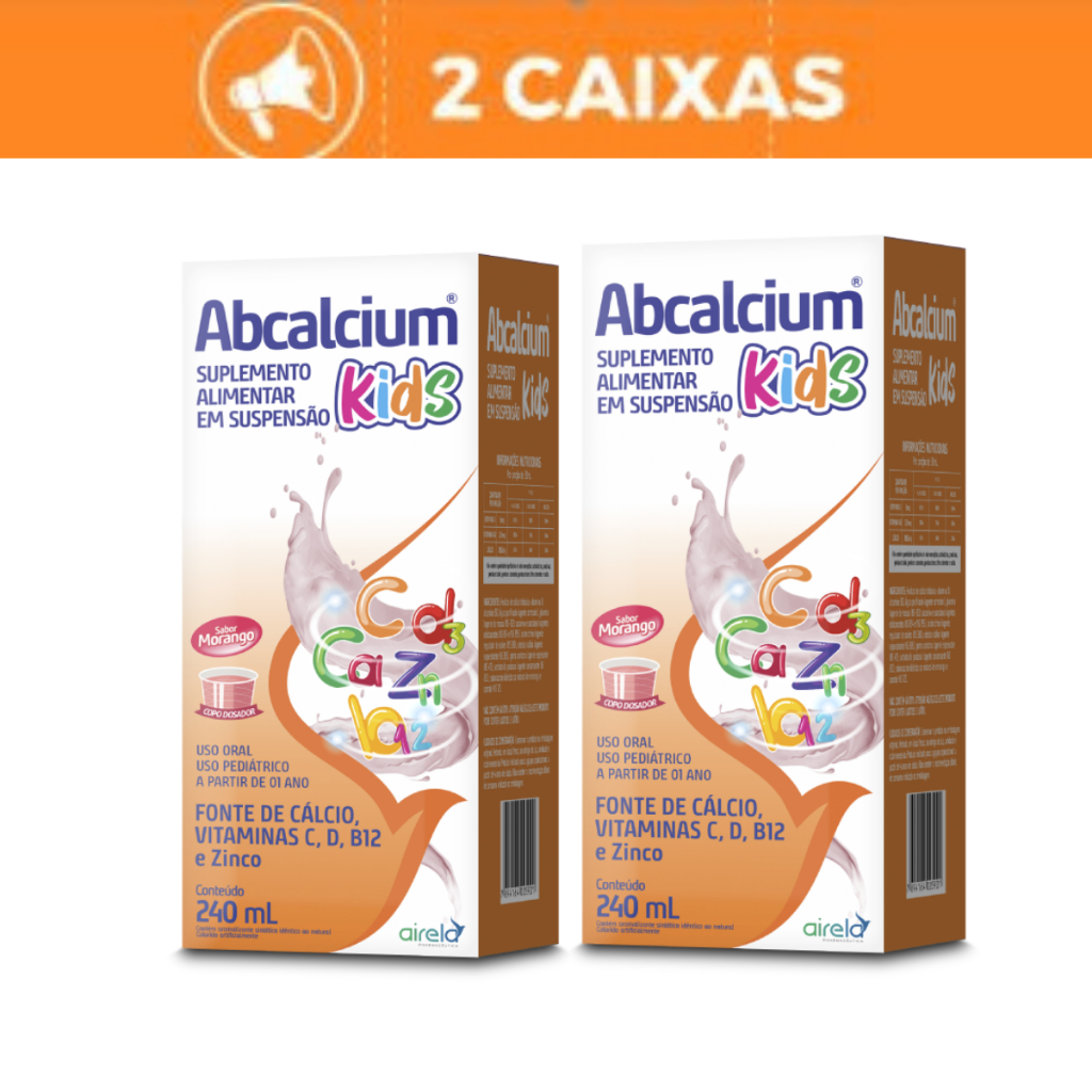 Kit c/2  Abcalcium Kids B12 Cálcio + Vitaminas D + B12 240 Ml Airela