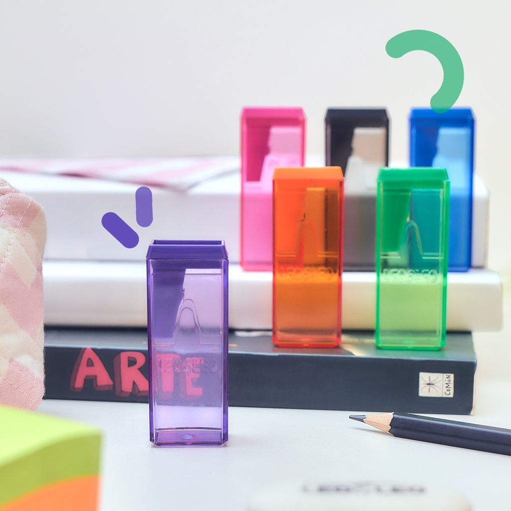 Apontador em Bloco Diversas Cores Leo&Leo Escritório Papelaria Artigo Escolar Afiado Resistente em Oferta na Shopee