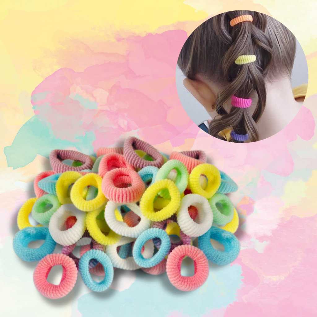 Mix 100 Xuxa Xuxinha Rabico Liguinha Prender Amarrar Cabelo Menina Criança Bebe Pequena PP - Mix Candy BB Cores Pastéis