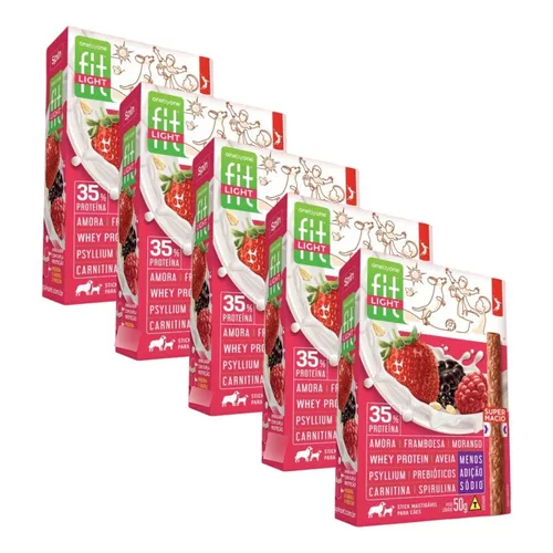 Kit Petisco Saudável Stick Fit Light Spin Pet Amora/Framboesa/Morango 5 unidades