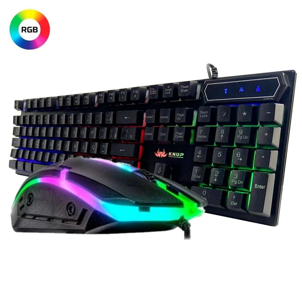 Teclado Gamer Rgb Semi Mecânico com Mouse Gamer Rgb - Kit Teclado Gamer e Mouse Gamer