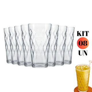 Jogo 8 Copos Vitrage Vidro 350ML Long Drink Resistente Suco Agua Refrigerante Nadir Figueiredo Duralex Bar Restaurante Bufet Mesa Posta