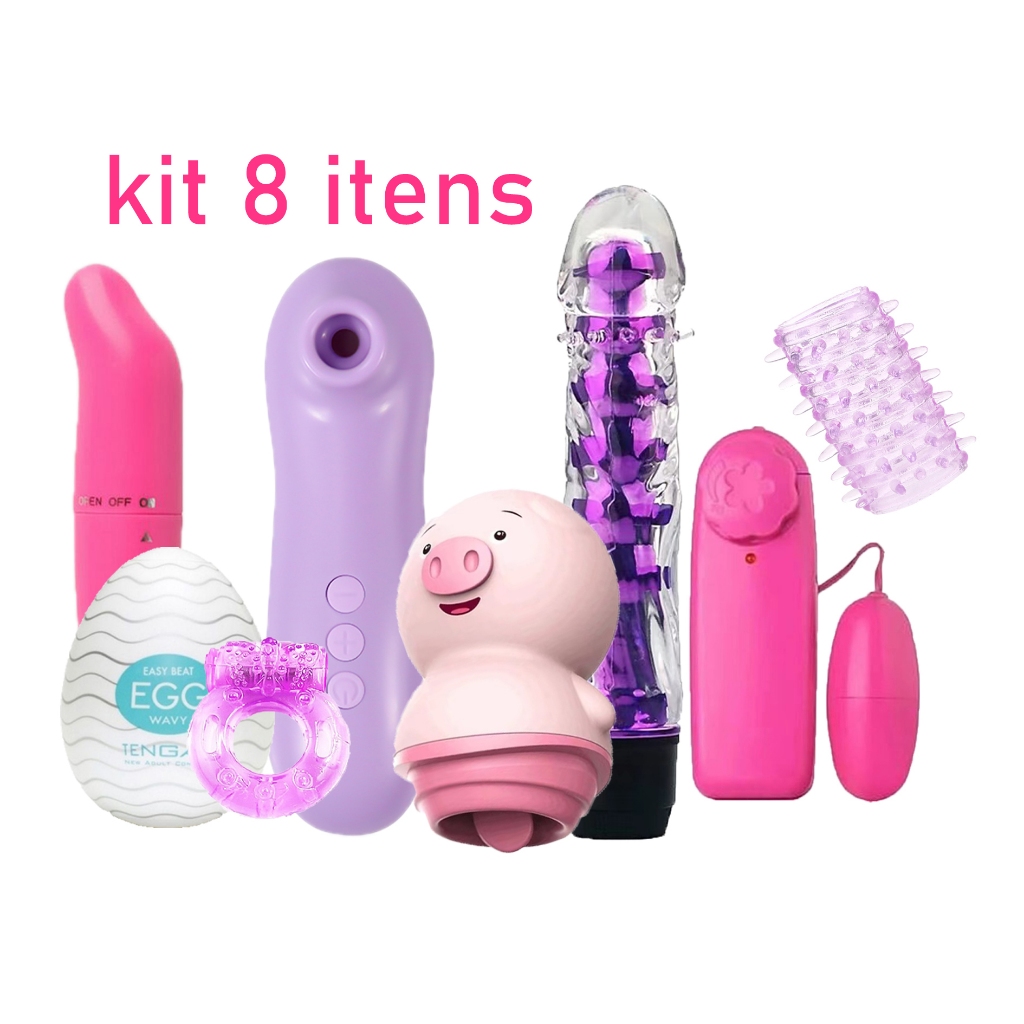 Kit Vibrador Porqinho Estimulador de clitoris e Vibrador com 8 itens