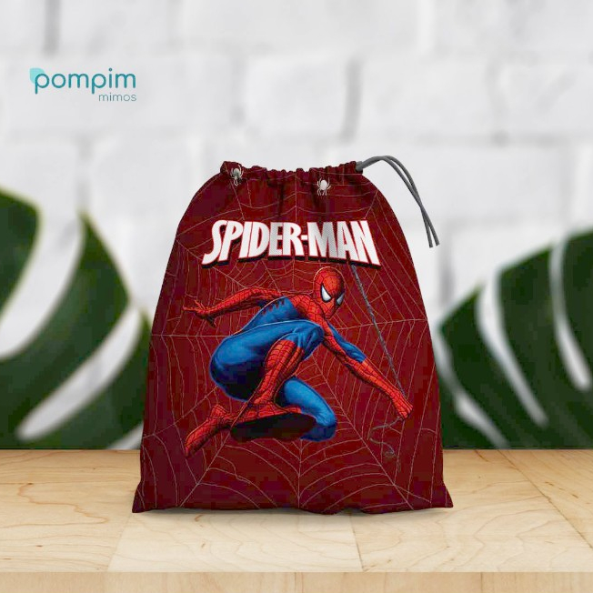 Kit Lembrancinha Sacolinha Surpresa Homem Aranha de tecido personalizado, para festas e aniversários.