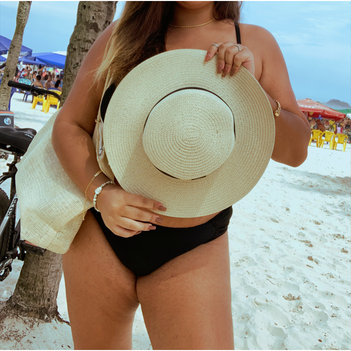Kit Bolsa Feminina Chapéu Sacola Palha Praia Grande E Alça Bolsa Estilo Sacola Palha Sintética