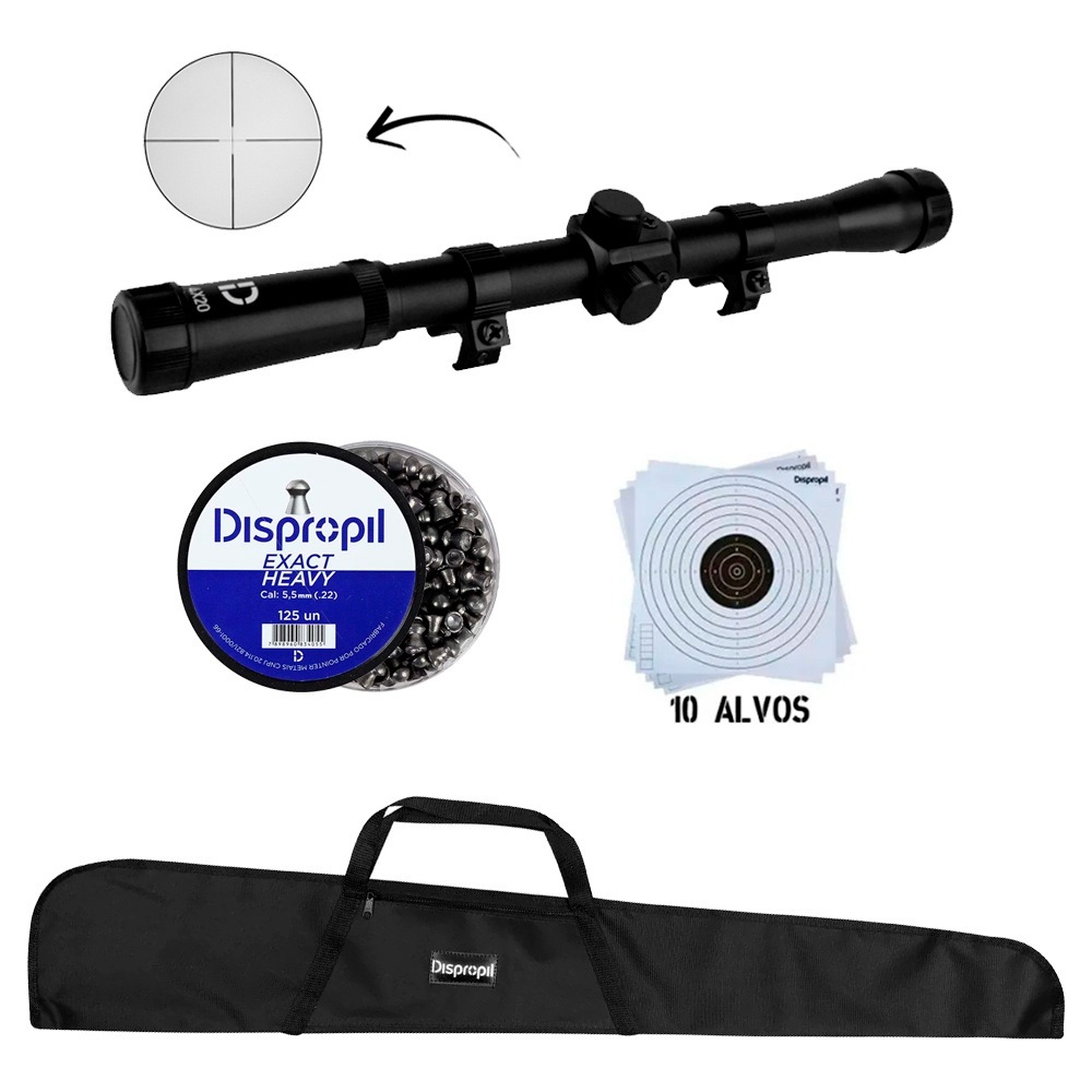Luneta 4x20 Dispropil + Chumbinho + Capa + Alvos em Oferta na Shopee