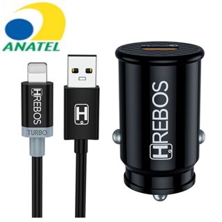 Carregador Veicular Turbo QC4.0 com cabo de Lightning PARA iPhone HRebos Original HS-308i