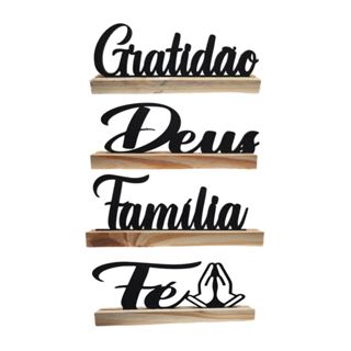 Kit 4 Palavras Base Para Mesa Decoração Enfeite Sala Rack Estante Criado Mudo Familia Fé Deus Gratidão