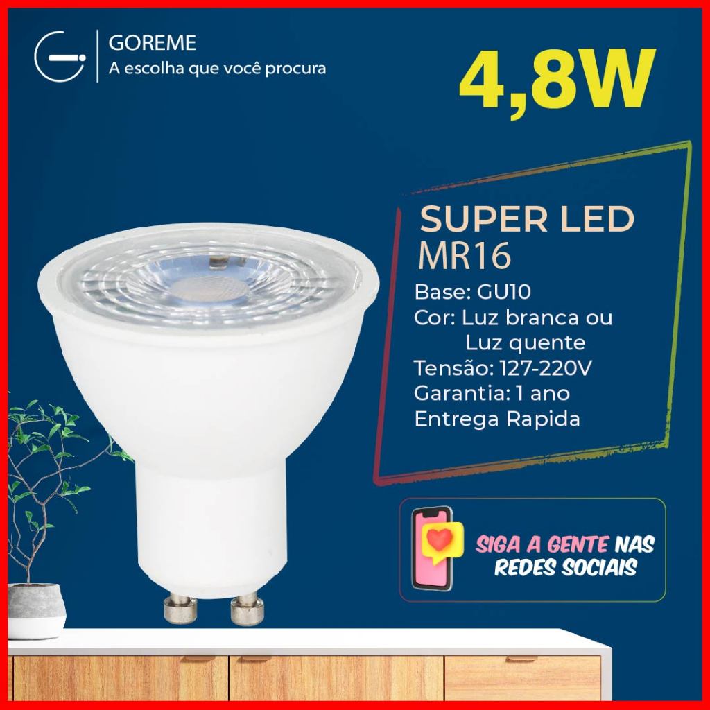 Lâmpada Led Mr16 4,8w Dicroica Gu10 Bivolt Luz Branca/Amarela em Oferta na Shopee