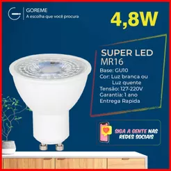 Lâmpada Led Mr16 4,8w Dicroica Gu10 Bivolt Luz Branca/Amarela