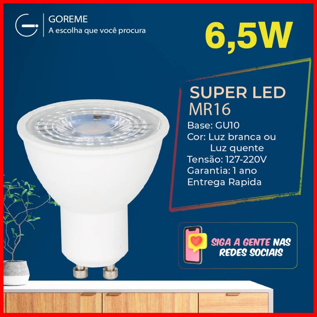 Lâmpada Led Mr16 6,5w Dicroica Gu10 Bivolt Luz Branca/Amarela em Oferta na Shopee