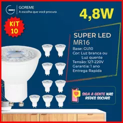 Kit 10 Lâmpada Led Dicroica Gu10 Mr16 4,8w Bivolt Luz Branca/Amarela