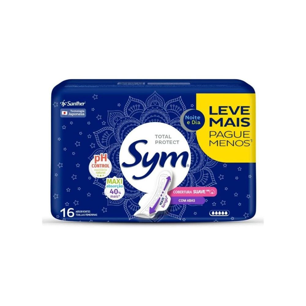 Absorvente Sym C/Abas Noite Dia Suave C/16 em Oferta na Shopee