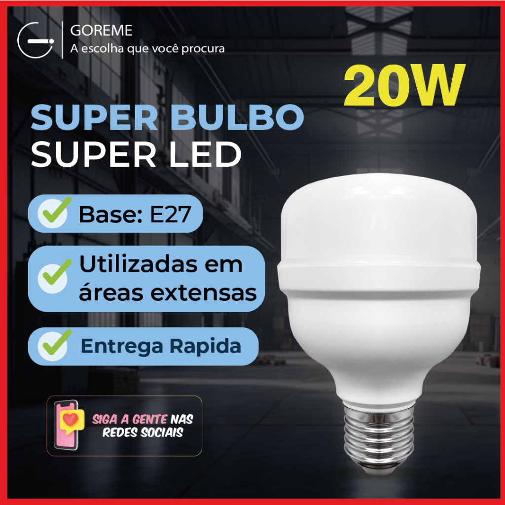 Super Bulbo Lâmpada Led 20w E27 Alta Potência Luz Branca 6500k Bivolt 110-220V em Oferta na Shopee