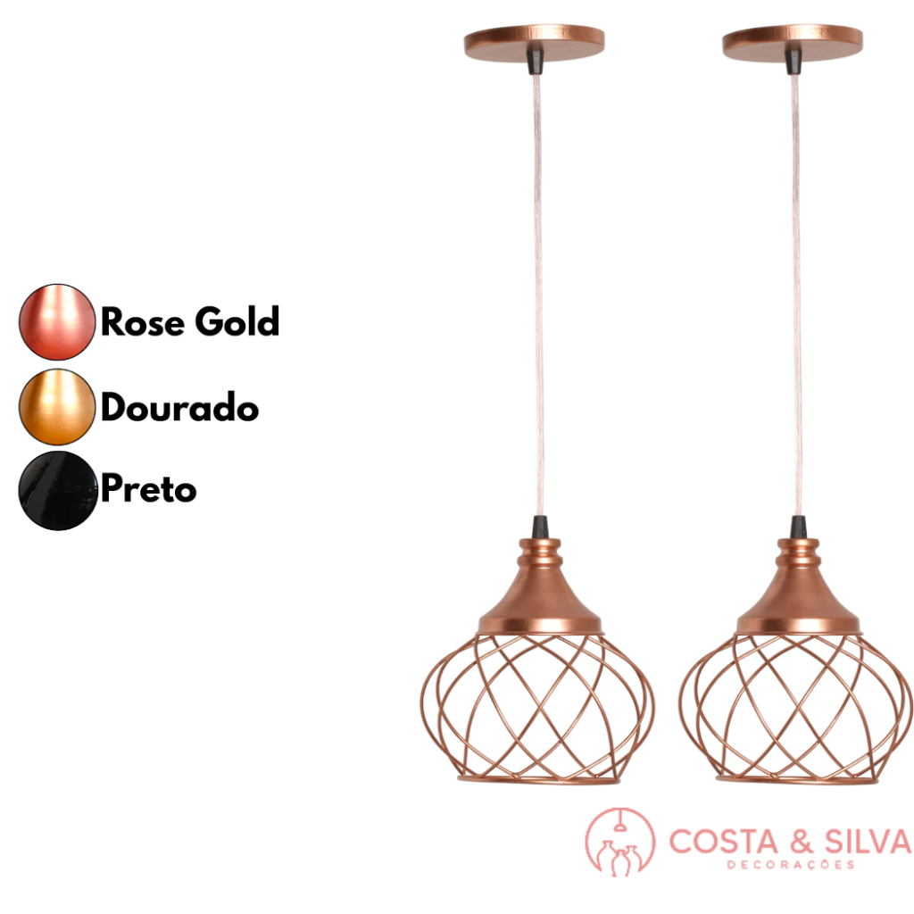 2 Pendente Lustre de Teto Luminária Aramado Esfera Balonê Estilo Industrial Vintage Cabo Cristal
