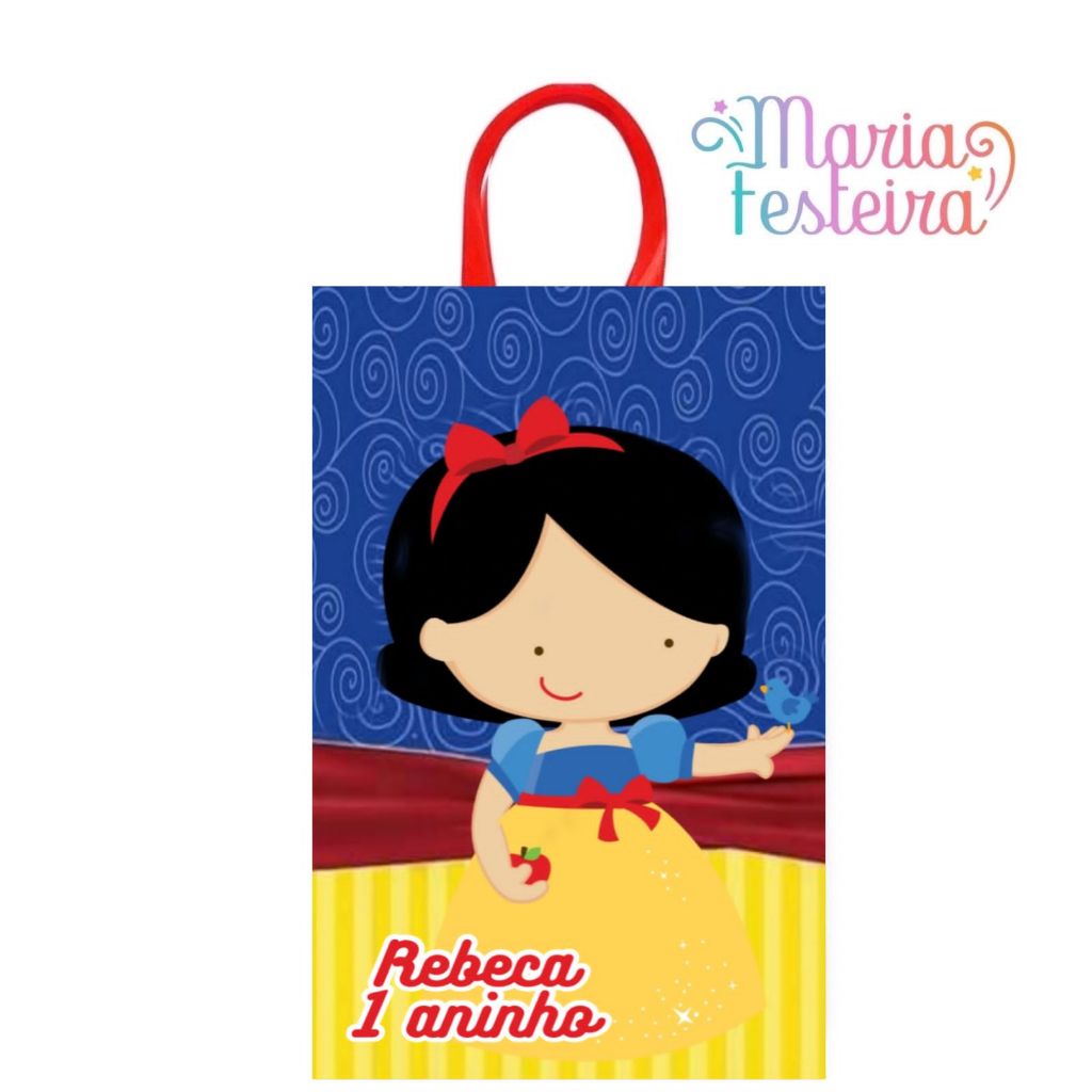 15 Sacolinhas Personalizadas Tema Branca De Neve Cute Tamanho 16x4x10