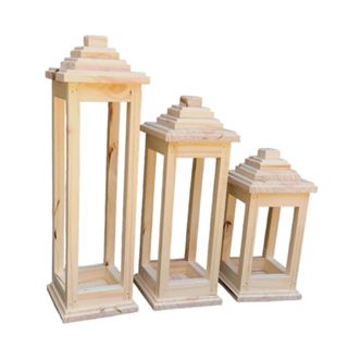 Conjunto Luminárias Para Velas De Madeira Rústica Marroquina