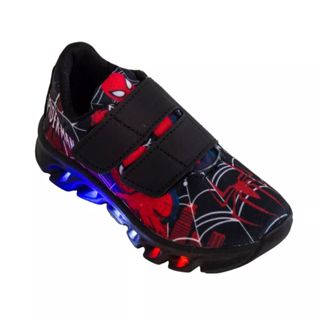 Tenis Infantil De Led Homem Aranha Preto Velcro Masculino Com Luzes