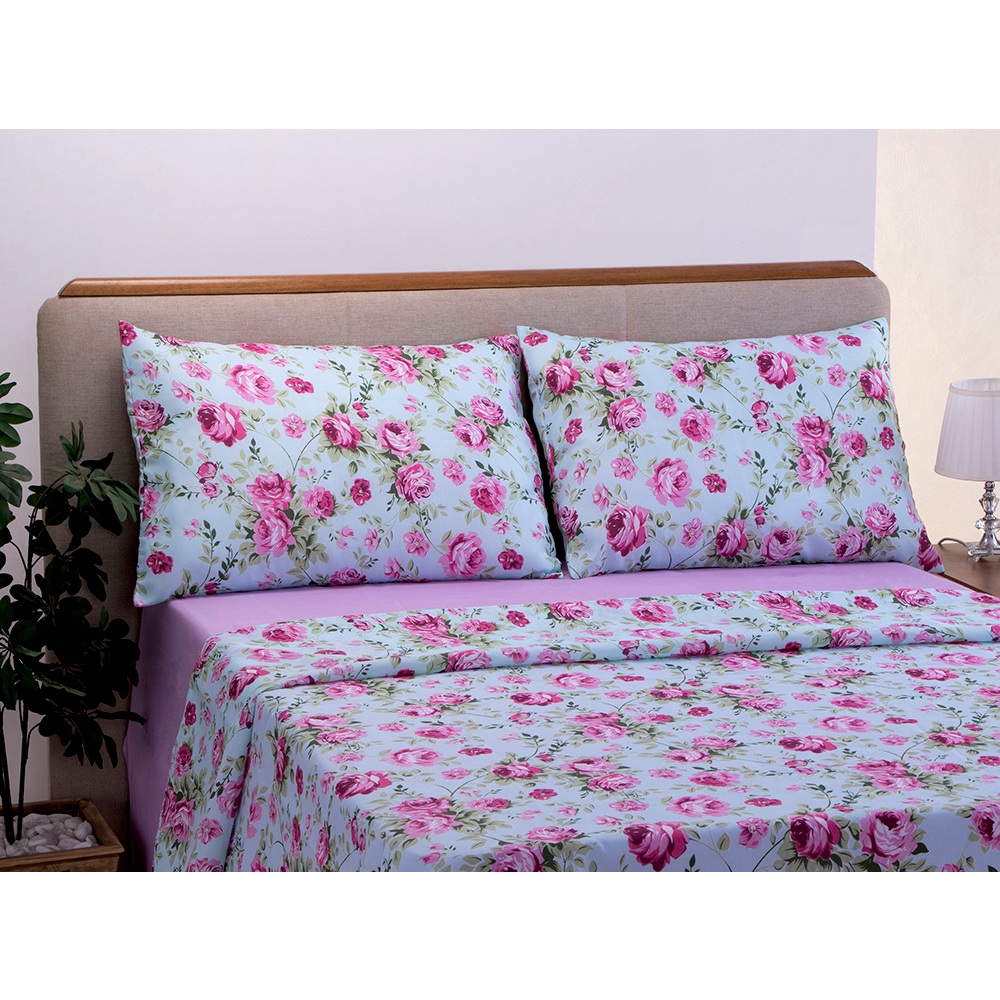 Jogo De Cama Lençol Cerejas Estampado Com Elástico Micropercal 300 Fios Solteiro Casal Queen King Macio Confortável
