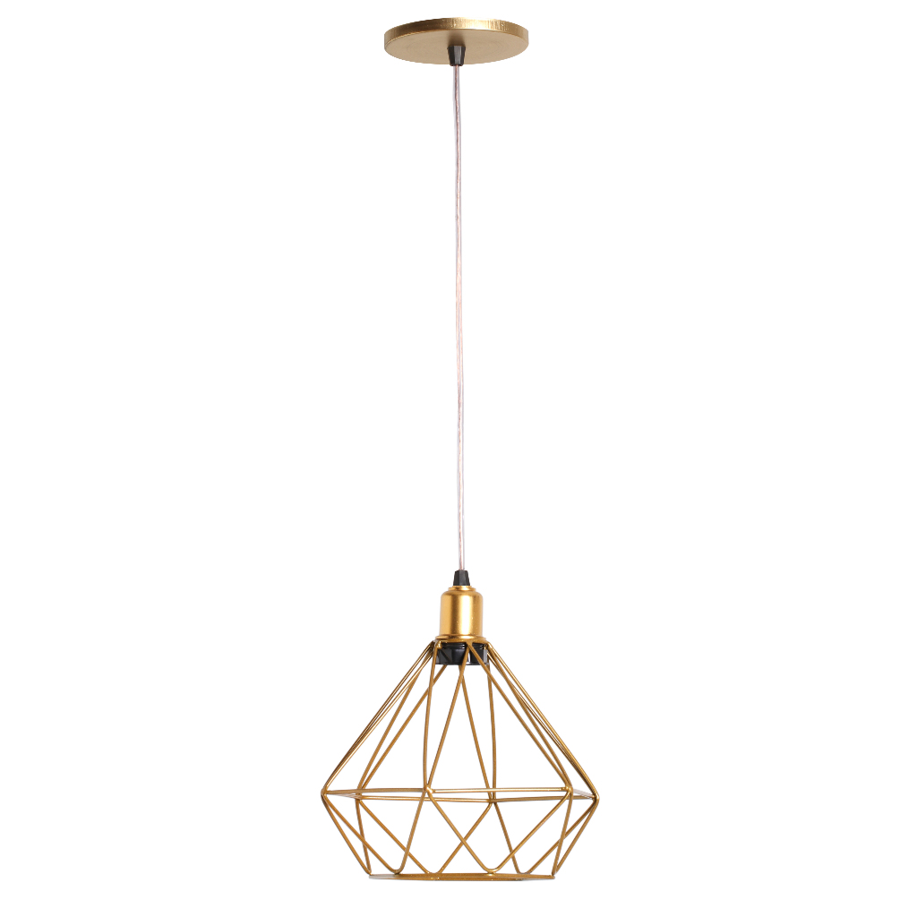 Pendente Lustre de Teto Luminária Diamante Aramado Estilo Industrial Cabo Cristal 2 Metros Vintage