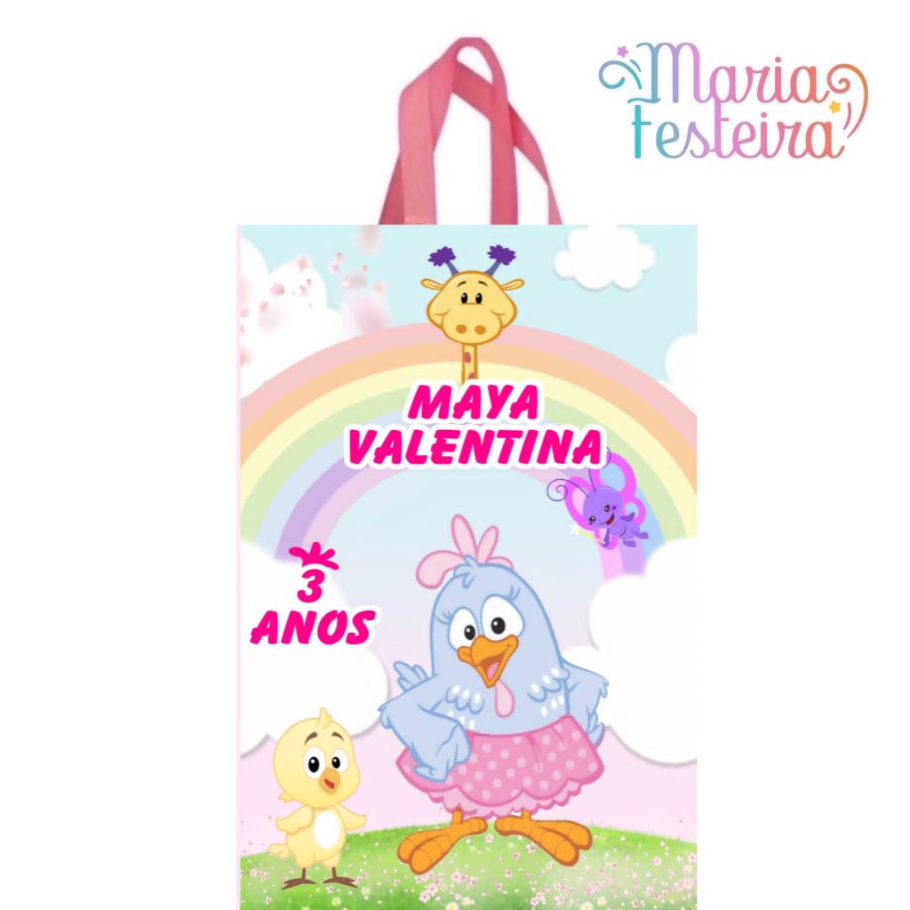 15 Sacolinhas Personalizadas Tema Galinha Pintadinha Tamanho 16x4x10