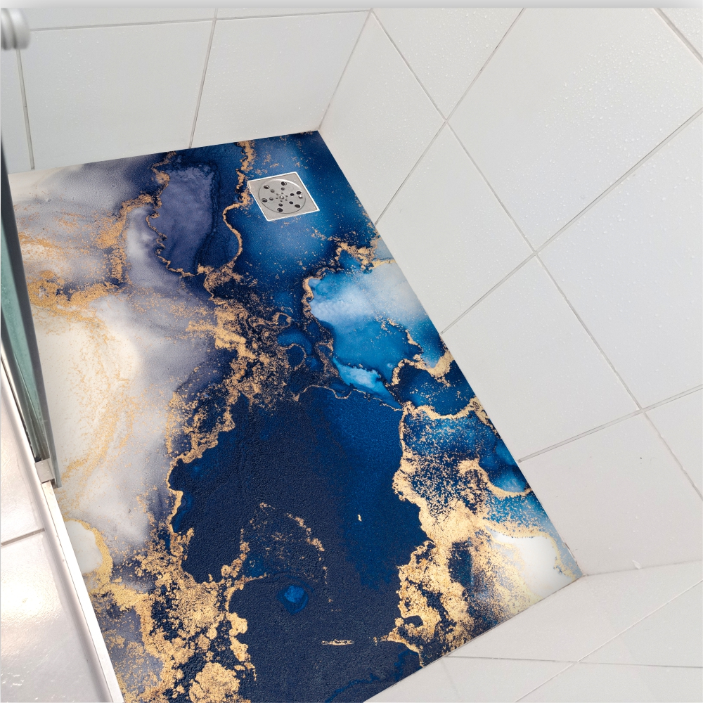 Vinil Antiderrapante Para Piso Parede Box Banheiro Mármore Azul e Branco 1,20x0,80