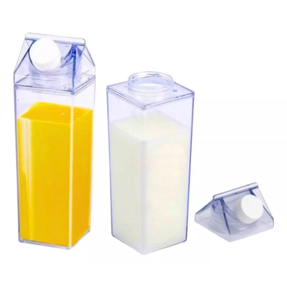 Garrafa de Acrilico em Formato Caixa de Leite Sem BPA Resistente 1000ml/500ml