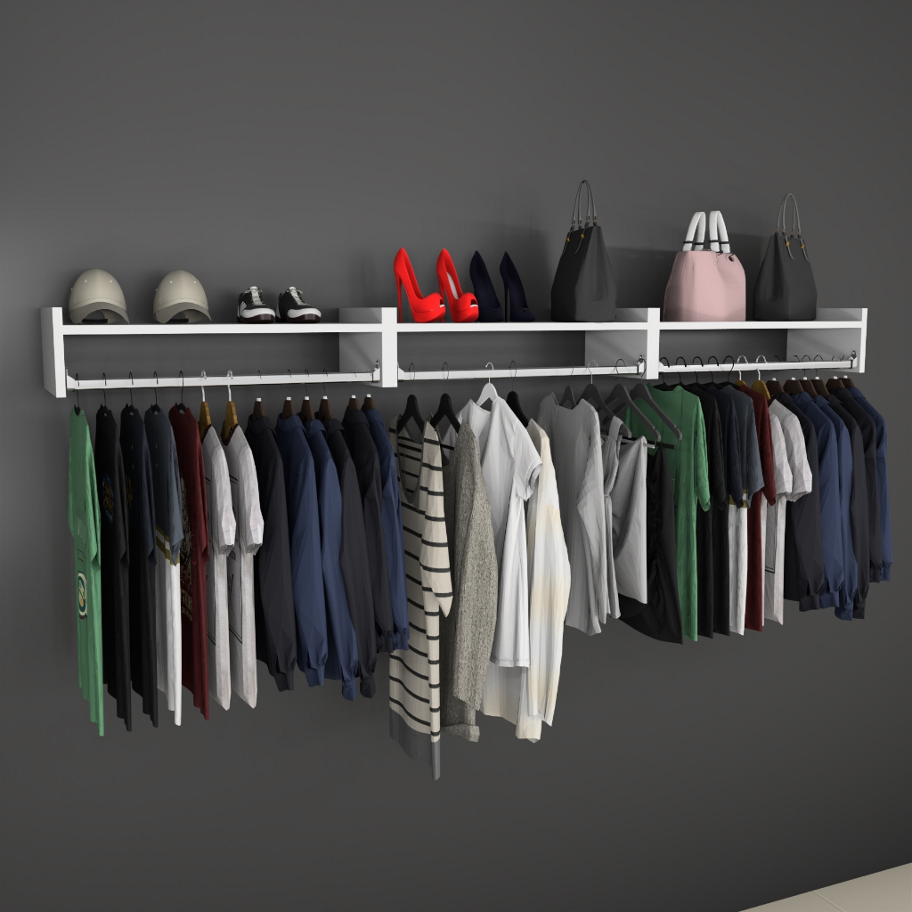 Kit 3 Un. Cabideiro de Parede - Arara para Roupas