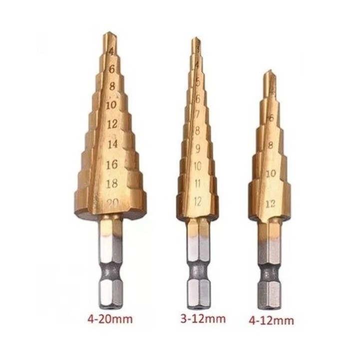 Conjunto de Brocas Escalonadas e Escariadoras em Kit - 3 Peças para Marcenaria