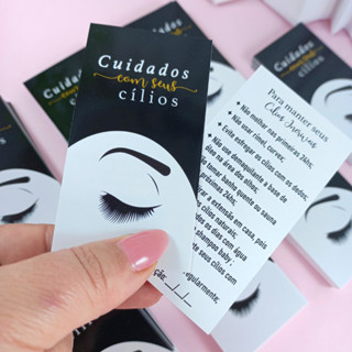 50unid Cartão de Cuidados com Cilios Black - Alongamento de Cílios - Cuidados Lash Design -Pronta Entrega- Envio Imediato