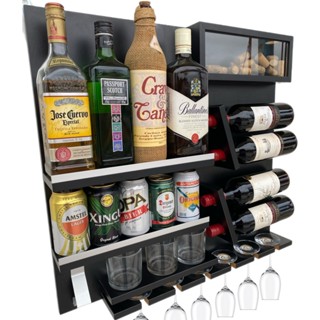 Bar de Parede Grande Adega Vinhos Whisky 100% MDF Porta Taças e Rolhas