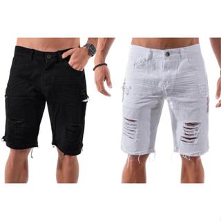 BERMUDA JEANS MASCULINA SLIM CASUL RASGADA PREMIUM