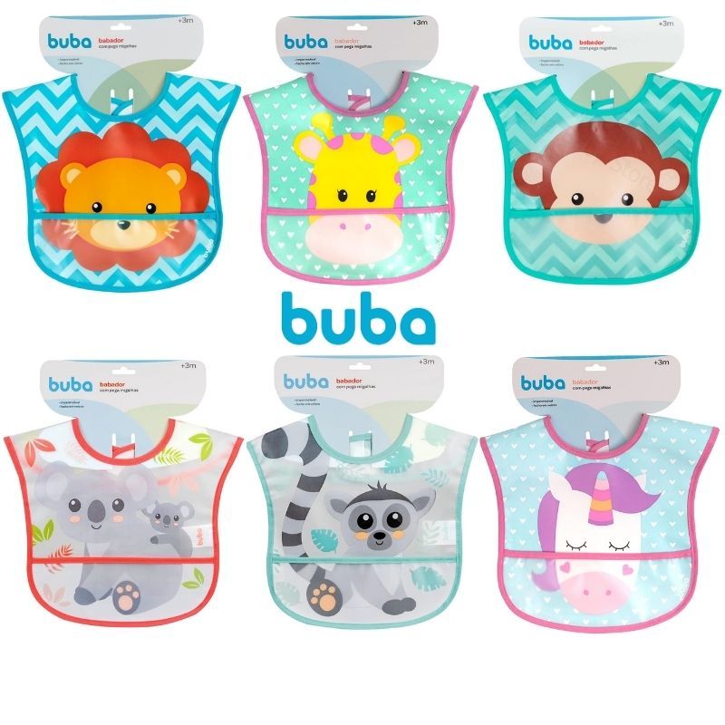 Babador com Bolso Pega Cata Migalhas Impermeavel Bebê Com Ajuste Fixador - Buba