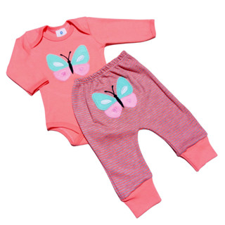 Conjunto Roupa de Bebê Body Mijão Bordado Para Recém Nascido