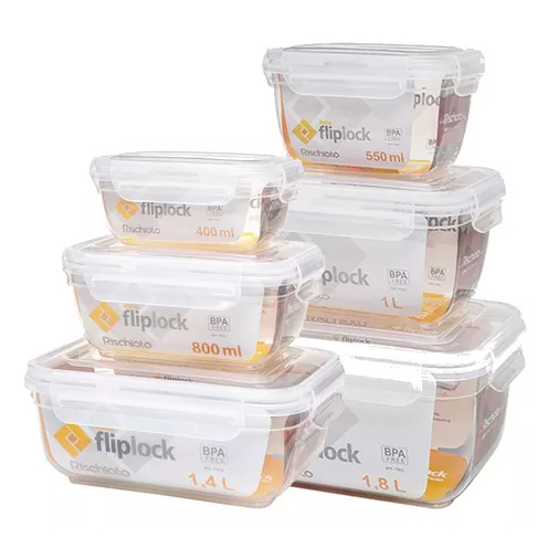 Pote Marmita Fitness Tampa Com Trava Hermético Retangular Ou Quadrado Fliplock Plástico Transparente Rischioto Vários Tamanhos e Utilidades