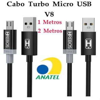 Cabo V8 Turbo 3.1A Carregamento Rápido  Preto – Micro USB V8. – 1 e 2 M HRebos original  HS-25 HS-99 026V em Oferta na Shopee