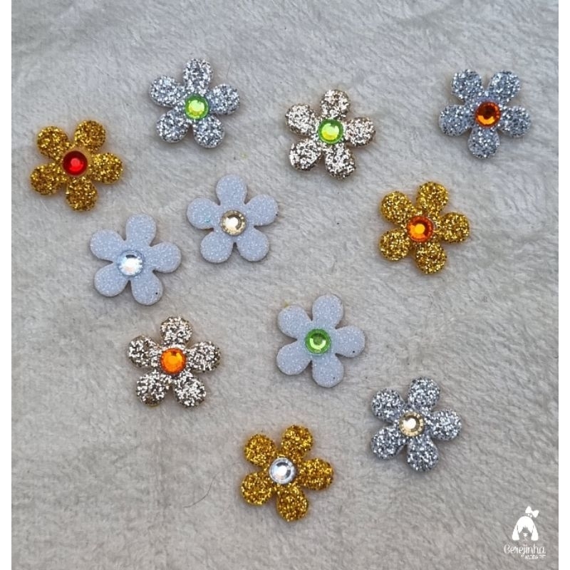 30 Adesivos Pet Flor Com Strass Ano Novo Réveillon