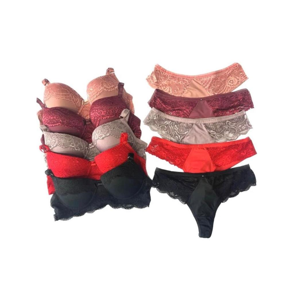 Kit c/ 05 Conjuntos de Lingerie Com Bojo e  Com Renda Premium Sutiã e Calcinha em Oferta na Shopee