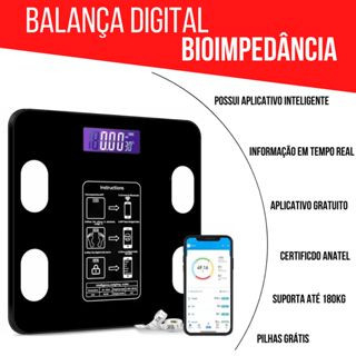 Balança Digital Bioimpedância 180KG Display Lcd Bluetooth Aplicativo Fitness Treino Balança De Banheiro