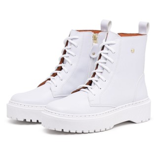 Bota Feminina Coturno Tratorada Conforto Branca Moda