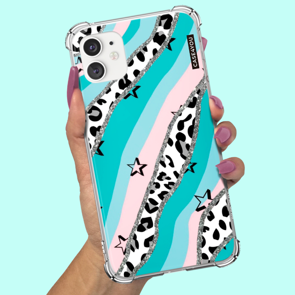 Capa Capinha de celular Personalizada Anti-impacto com nome Onça Glitter