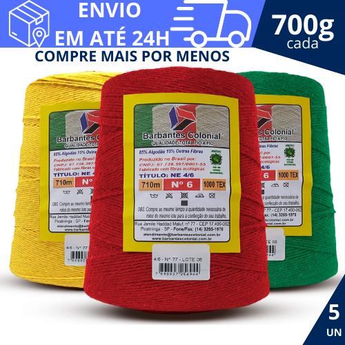 Kit com 5 barbantes de 700g Colorido ou Cru Colonial Piratininga número 4, 6 e 8/Escolha as cores em Oferta na Shopee