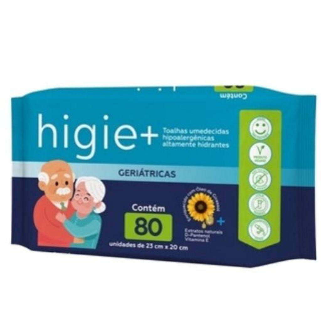 Toalhas Umedecidas Geriátricos Higie + Plus com 80 Lenços em Oferta na Shopee