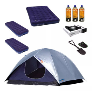 Conjunto Barraca de Camping Para 6 Pessoas Com3 Colchoes Inflaveis + Acessórios