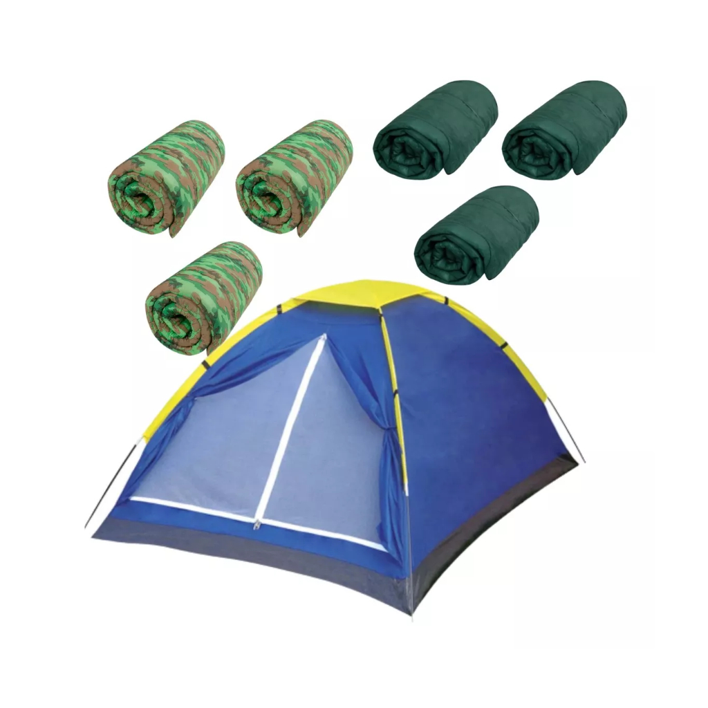 Conjunto Barraca de Camping Para 4 Pessoas Iglu 4 Mor Com Colchonete e Saco de Dormir