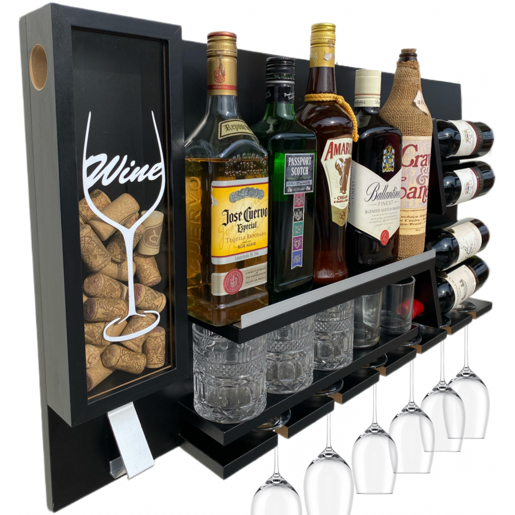 Bar Parede Novo Porta Vinho Taças Abridor Decoração 100% Mdf