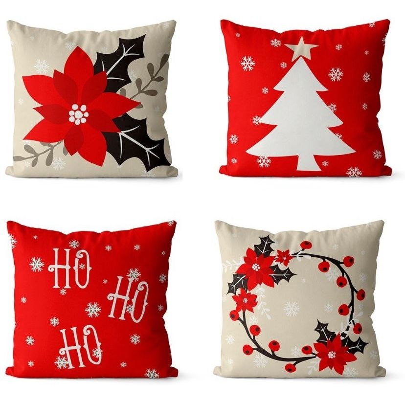 Kit 4 Capa De Almofadas Decorativa Sofá Ho Ho Ho Feliz Natal Capa para Sofá 45x45