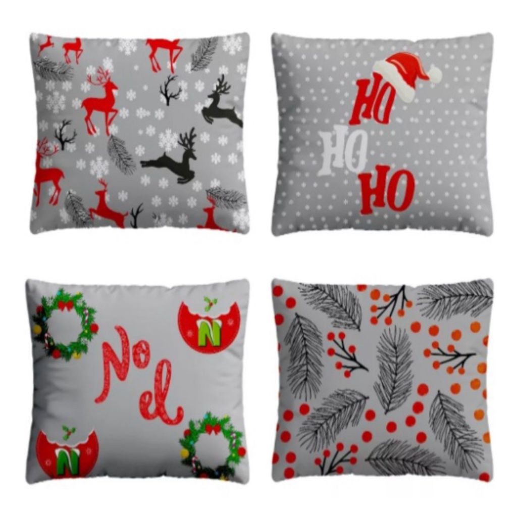 Kit 4 Capa De Almofadas Decorativa Sofá Ho Ho Ho Feliz Natal Noel Capa para Sofá 45x45