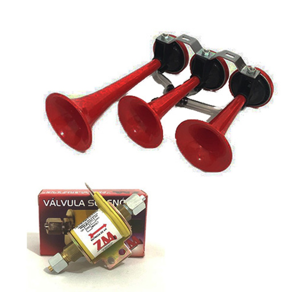 Buzina A Ar 03 Cornetas Com Válvula Solenoide 24v Caminhão