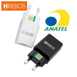 Carregador Fonte 2.4A Carga Rápida para Celular Branco e Preto HRebos original HS-150